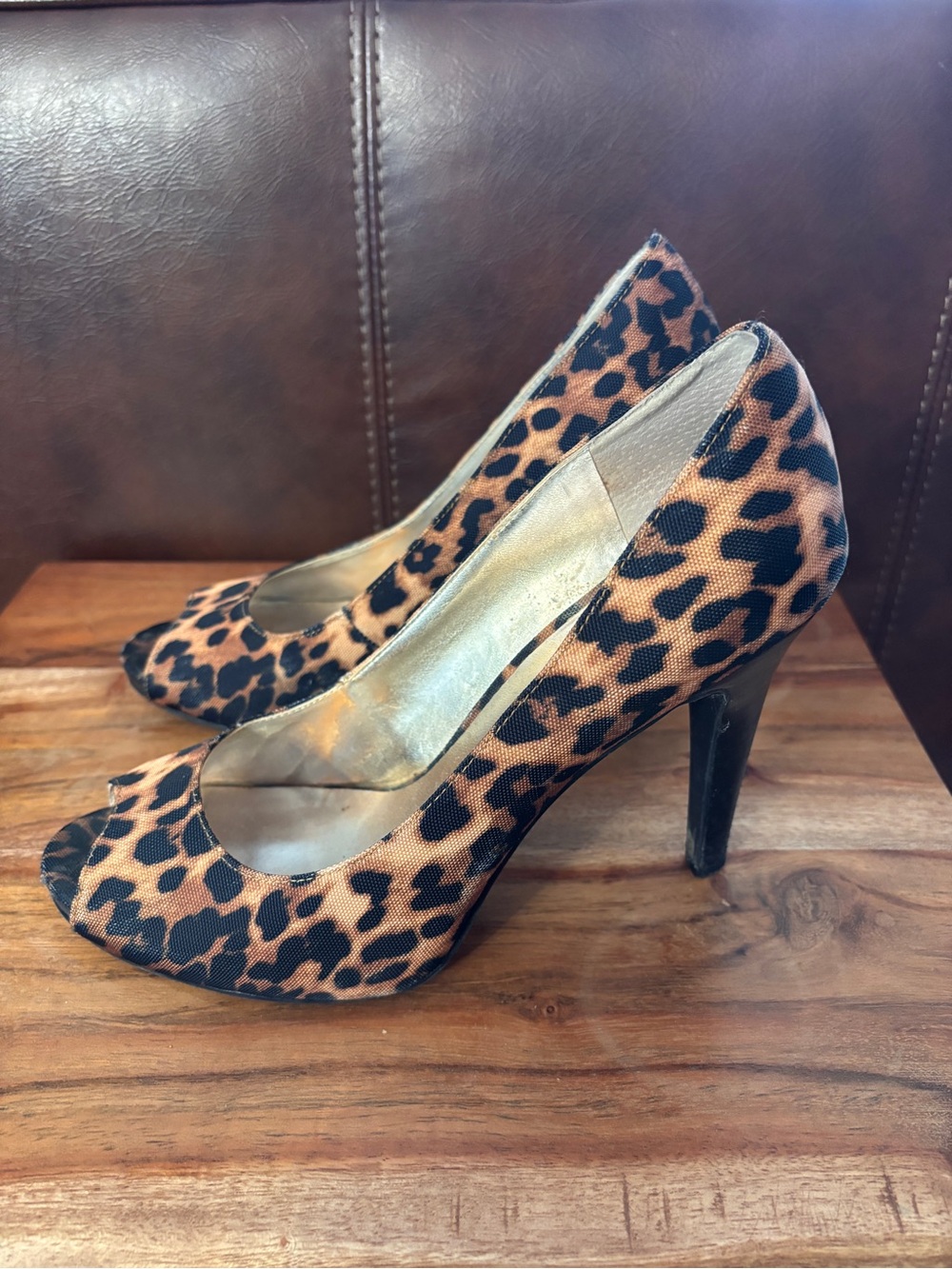 Nine West Leopard-Print Peep-Toe Pumps - Black & Tan